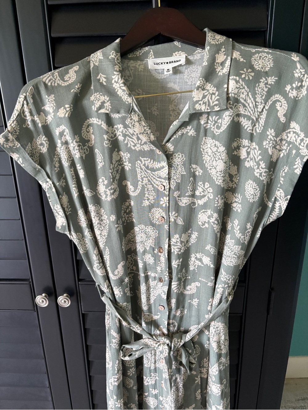 Lucky Brand Sage Green Paisley Button-Front Maxi Dress - Picture 7 of 8